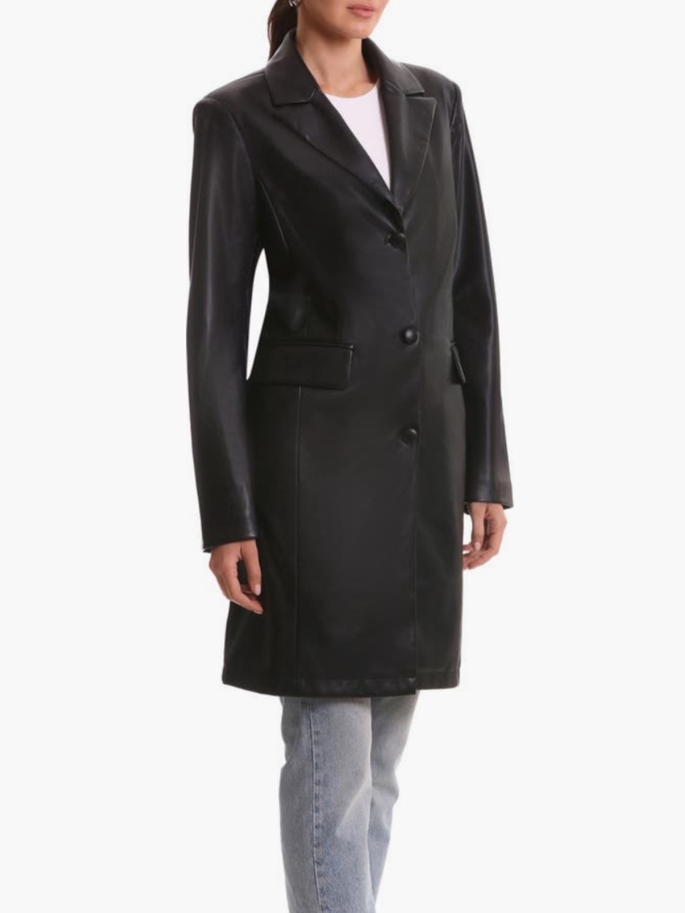 Avec Les Filles Black Faux Leather Jacket Long Coat
